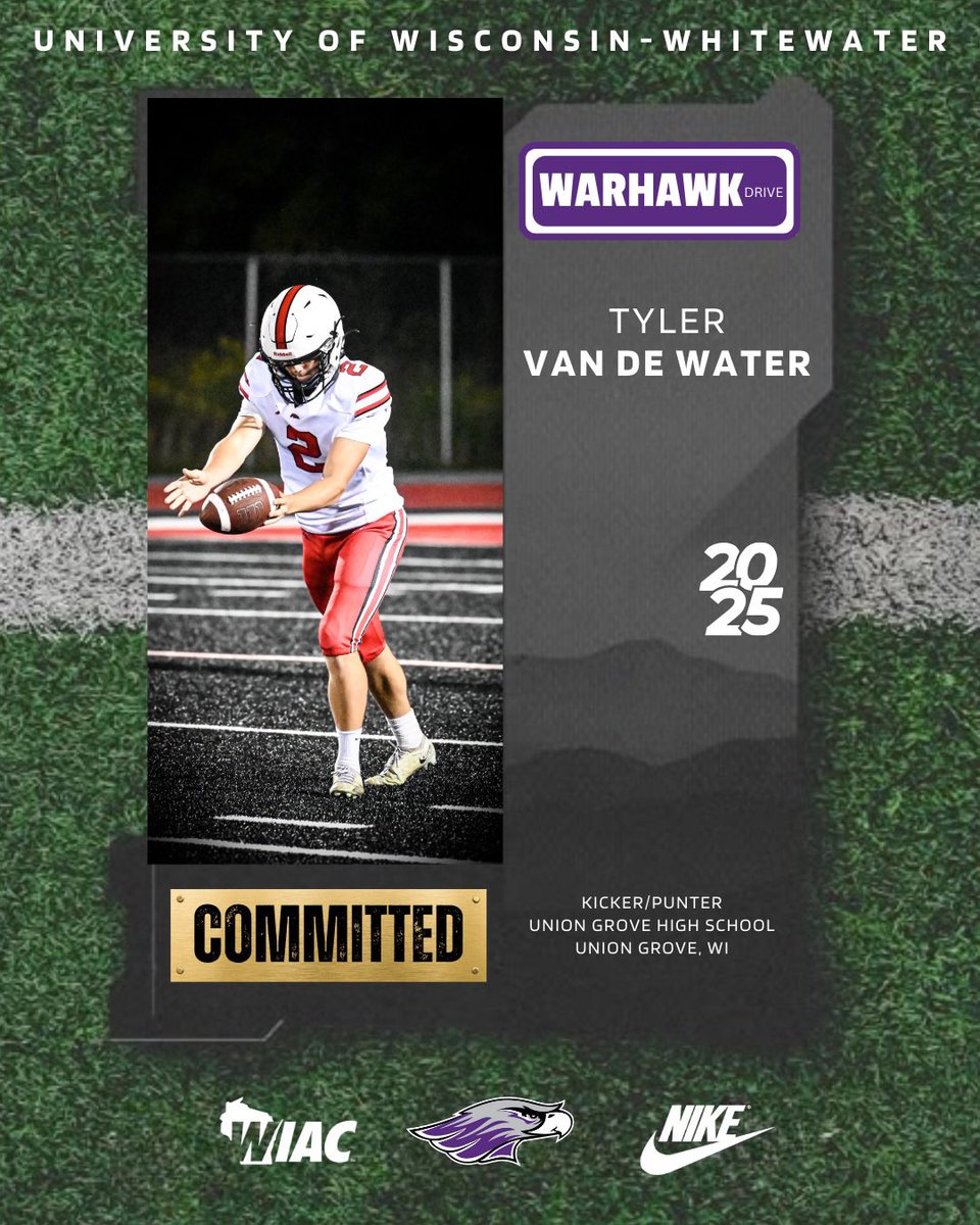 I am excited to announce I will be committing to the University of Whitewater. Thankful for my family, coaches <a href="/UGHSBroncos/">Union Grove UHS</a>, <a href="/KohlsKicking/">Kohl's Kicking Camps</a> for getting me here. <a href="/WarhawkFootball/">Warhawk Football</a>. Thank you to the UWW coaches for the opportunity <a href="/Thompson22Mason/">Mason Thompson</a>  <a href="/CoachRindahl/">Jace Rindahl</a> <a href="/CoachMartin36/">Beau Martin</a>