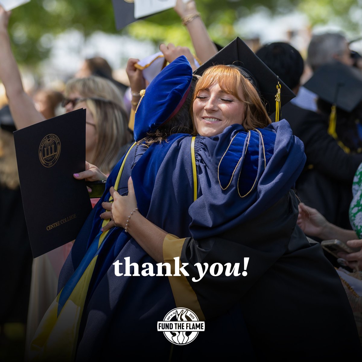 CentreAlumni's tweet image. 𝙏𝙃𝘼𝙉𝙆 𝙔𝙊𝙐
Because of YOU, Fund the Flame was a success!
Thanks to your generosity, we’re sparking tomorrow—today—for Centre students through scholarships, programs and opportunities that make all the difference. Once again, the @CentreC community proves to be the best.