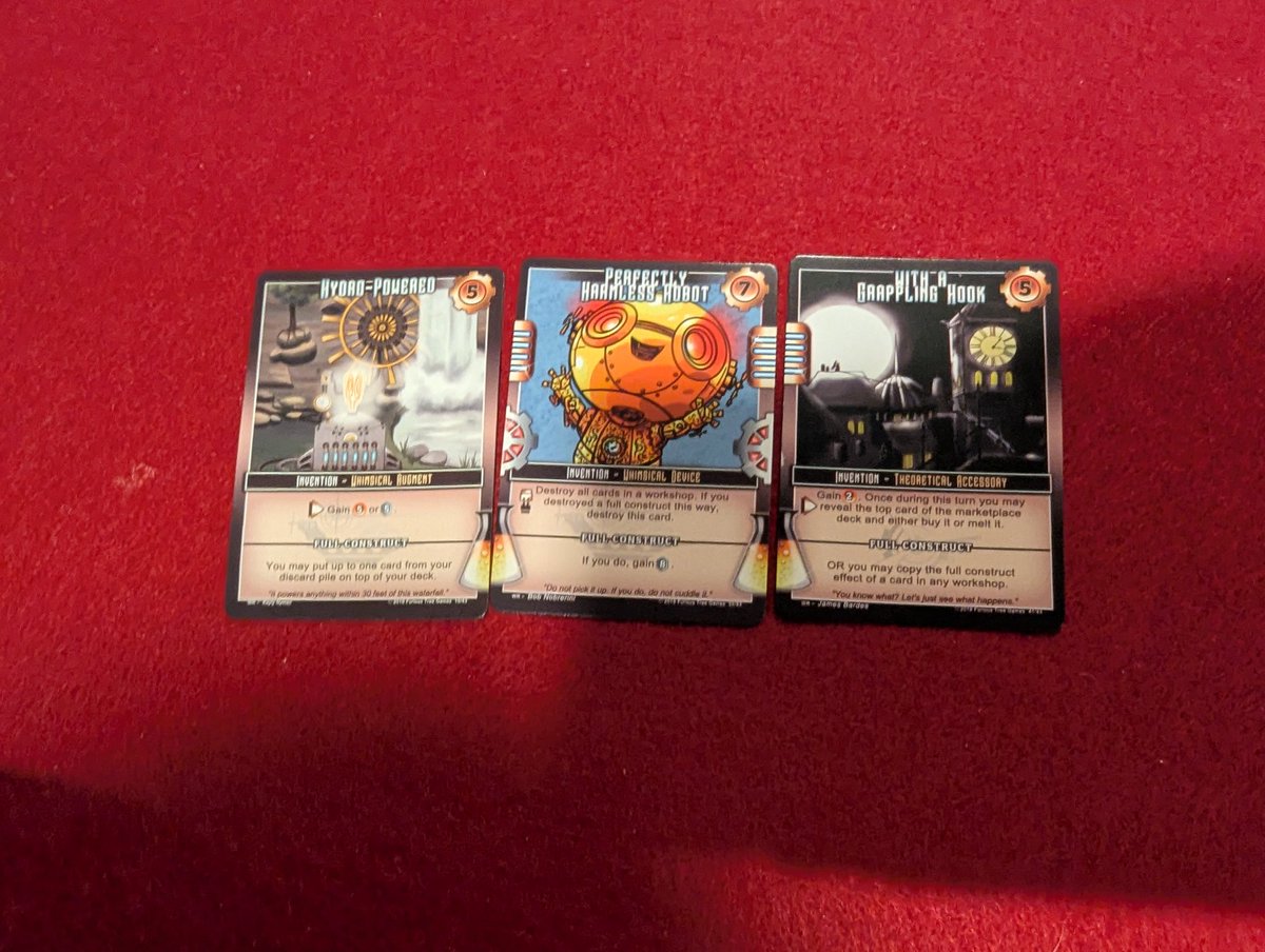 DefinitiveToast's tweet image. Card games with @The_EpicPanda, appreciate my combination. A hydro powered perfectly harmless robot with a grappling hook. 😂 Fun little table top