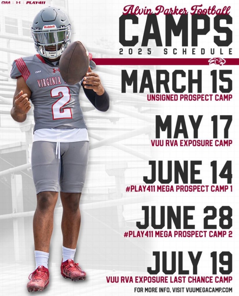Virginia Union Univ Football π (@vuu_football) on Twitter photo This Saturday in Richmond,VA! 
CAMP SZN 
ποΈ: Saturday, May 17th
π: Virginia Union University 
β° : 10AM Registration ππΎ
#PLAY411 vuumegacamp.com This Saturday in Richmond,VA! 
CAMP SZN 
ποΈ: Saturday, May 17th
π: Virginia Union University 
β° : 10AM Registration ππΎ
#PLAY411 vuumegacamp.com