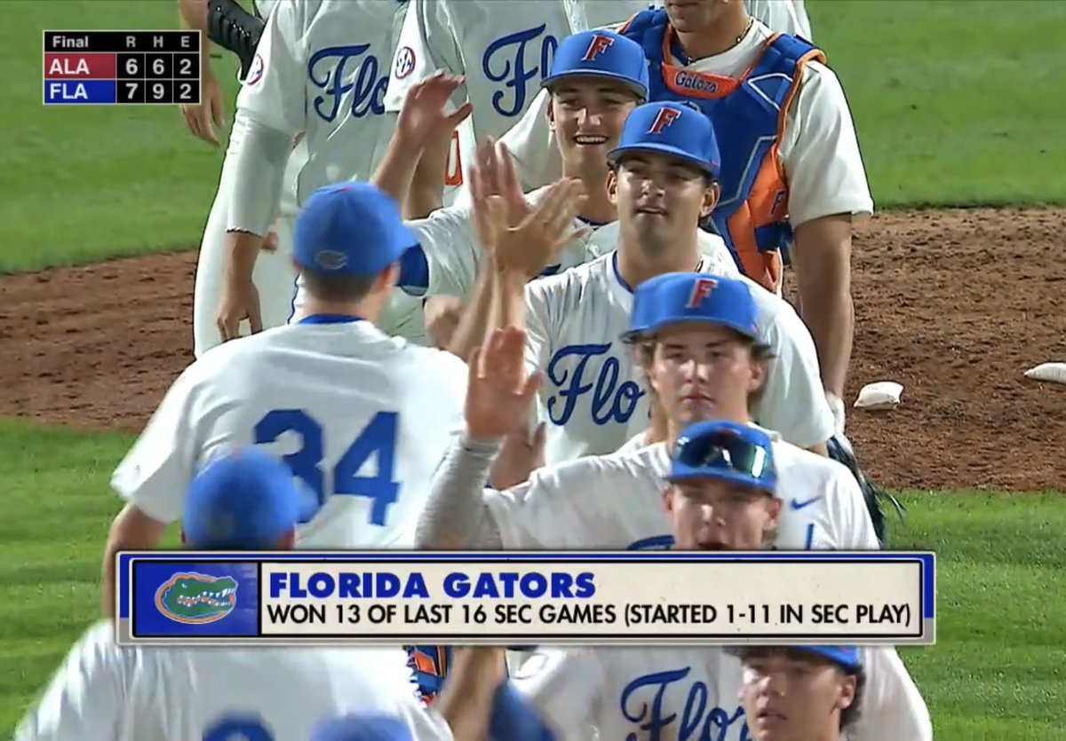 FLORIDA STORMS BACK FROM 5-0 DOWN TO STEAL THE SERIES OPENER OVER ALABAMA!!! #GoGators