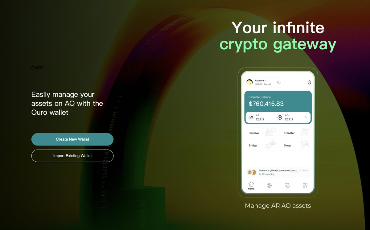 ourowallet's tweet image. 🚪 Ouro Wallet is almost here.
Your gateway to AO just got smarter, simpler, and beautifully seamless.
Manage your AR and AO assets with ease — anywhere, anytime.
Stay tuned. 🌀