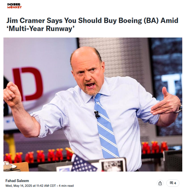 🚨 BREAKING : "Panico al quartier generale della Boeing dopo l'invito di Jim Cramer agli investitori a comprare $BA"