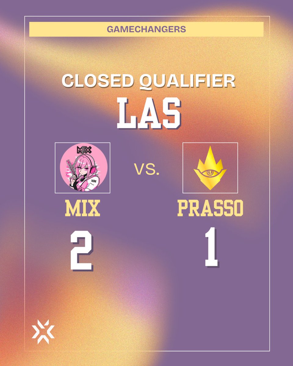 SE MANTIENEN EN LIGA

<a href="/MixFAGC/">MIX F/A</a> gana 2x1 a <a href="/PrassoClan/">Prasso Clan - ESport</a> 
Con este match, MIX asegura su permanencia en la Liga GC para el siguiente split

Resultados: 
Lotus: 18-16
Icebox: 11-13
Ascent: 13-10

Partido reñido demostrando su experiencia en el año. 
Felicidades a MIX
#VCTGameChangers