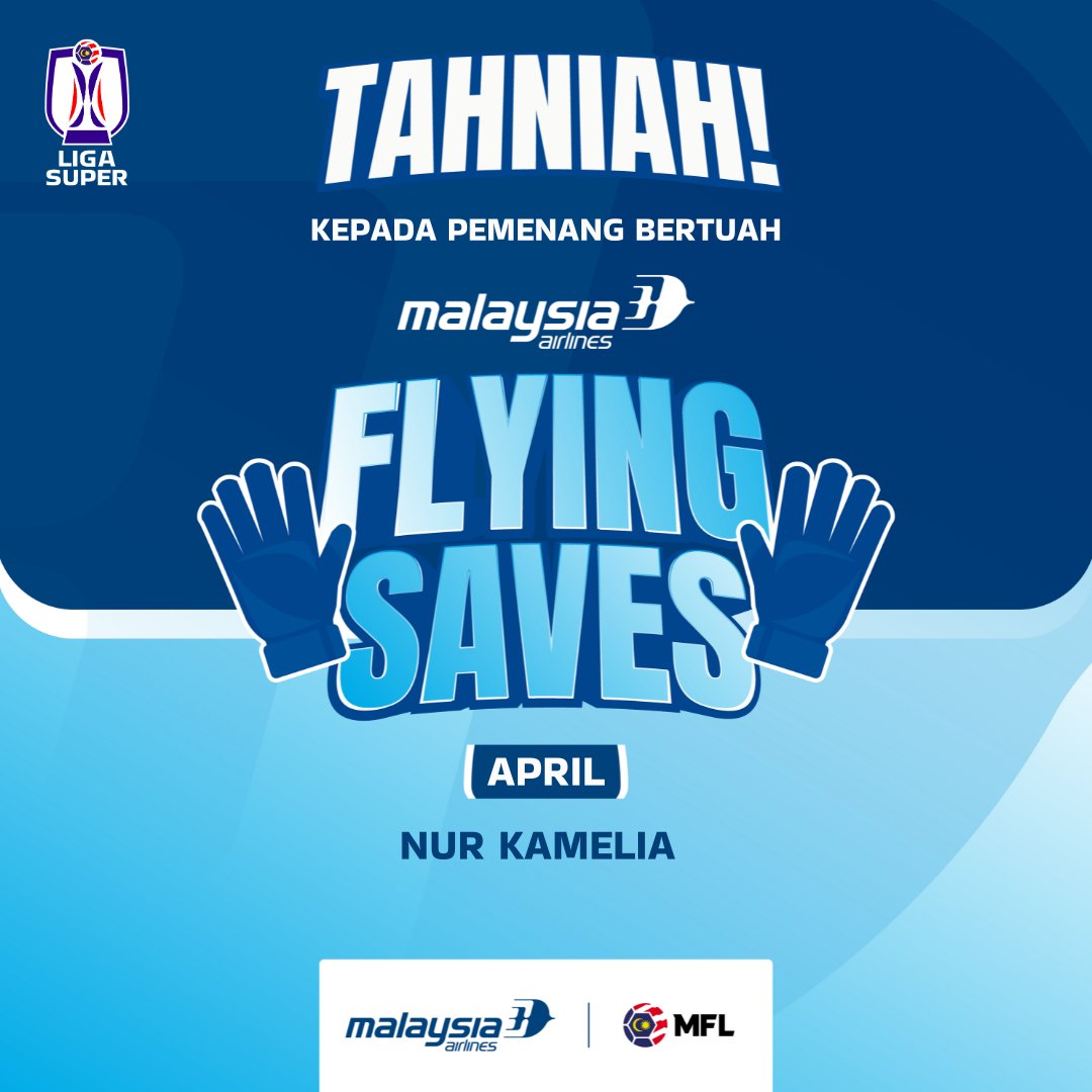 MFL_MY's tweet photo. Tahniah kepada pemenang bertuah Malaysia Airlines Flying Saves (April), Nur Kamelia.
Pihak MFL akan menghubungi menerusi e-mel
Terima kasih di atas sokongan anda dan jangan lepaskan peluang untuk sertai peraduan musim hadapanπ
#MASFlyingSaves #LigaMalaysia #DemiLigaKita https://t.co/6GrrngYiwh