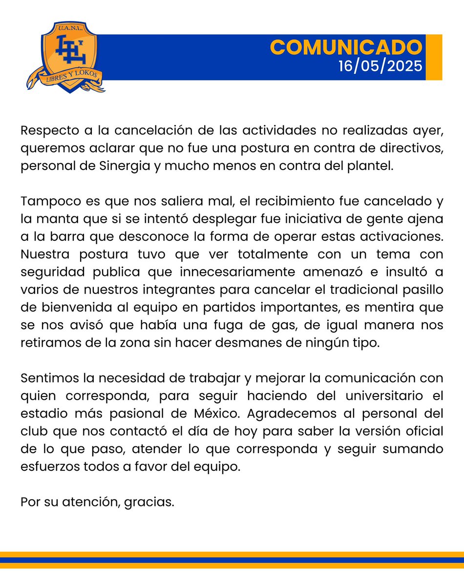 Comunicado oficial.