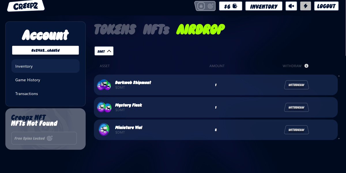 Just spent over an hour playing on <a href="/creepz/">Creepz</a> Playground!

Had a lot of fun and ended up winning a bunch of future $DMT airdrops!

Going to keep trying for a big win!

Play for yourself: playground.creepz.co
