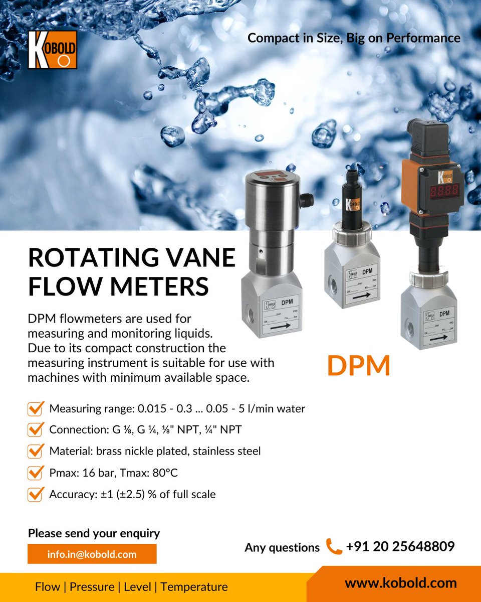 The KOBOLD Rotating Vane Flow Meter DPM

kobold.com/Rotating-Vane-…

☎ 020 25648809/14 | 📧 marketing.in@kobold.com | 🌐 kobold.com

#kobold #flowmeter #rotatingvane #liquidmeasurement #lowflow #processcontrol #instrumentation #industrialautomation #compactdesign