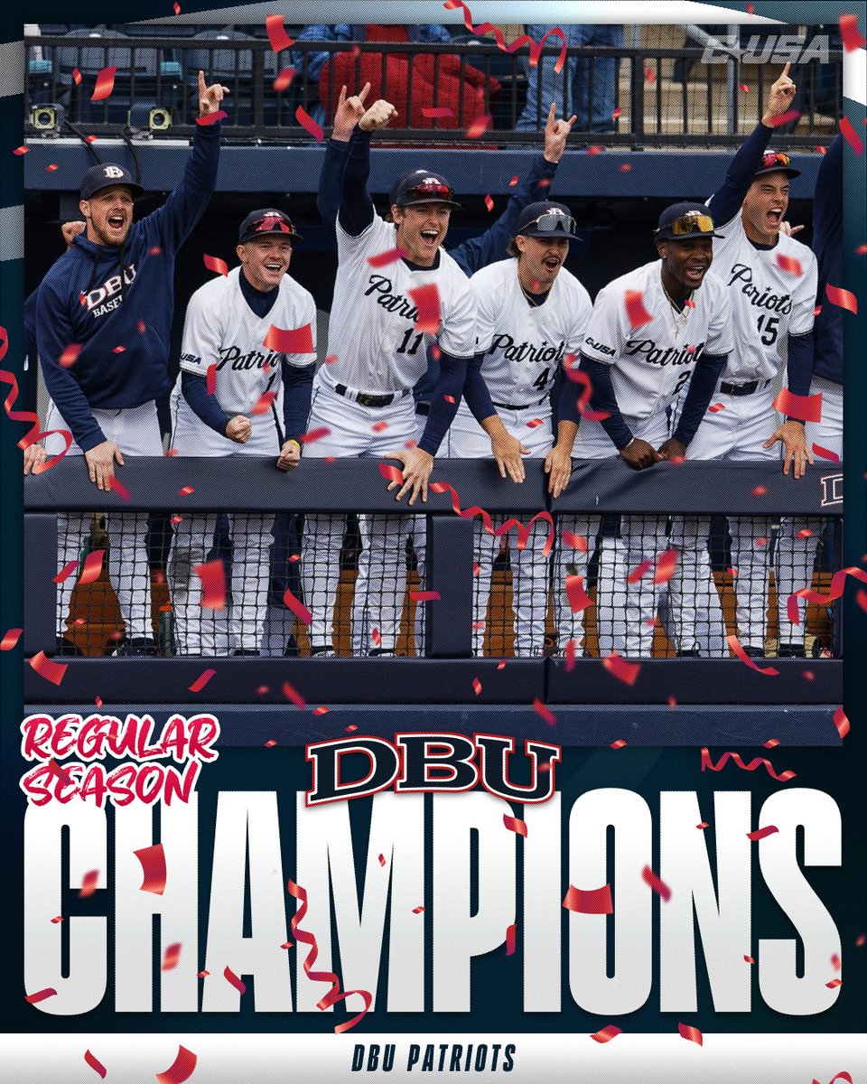 Conference USA (@conferenceusa) on Twitter photo ๐ REGULAR SEASON CHAMPIONS ๐
<a href="/DBU_Baseball/">DBU Baseball</a> will be the No. 1 seed in next week's CUSA Championship in Lynchburg! โพ๏ธ
#NoLimitsOnUs ๐ REGULAR SEASON CHAMPIONS ๐
<a href="/DBU_Baseball/">DBU Baseball</a> will be the No. 1 seed in next week's CUSA Championship in Lynchburg! โพ๏ธ
#NoLimitsOnUs