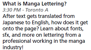 If you're in the GTA, I'll be participating in a panel about manga lettering at Anime North 2025 next Saturday (May 24th) at 3:30PM EST! 

#AnimeNorth2025