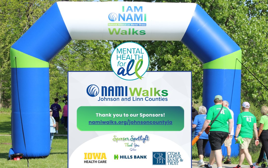 We are incredibly grateful to our Silver Sponsors for their generous support of NAMIWalks Johnson and Linn Counties!

Thank you to Iowa Healthcare, Hills Bank, and Cedar Rapids Bank &amp; Trust for standing with us in our mission to raise awareness and support mental health for all.