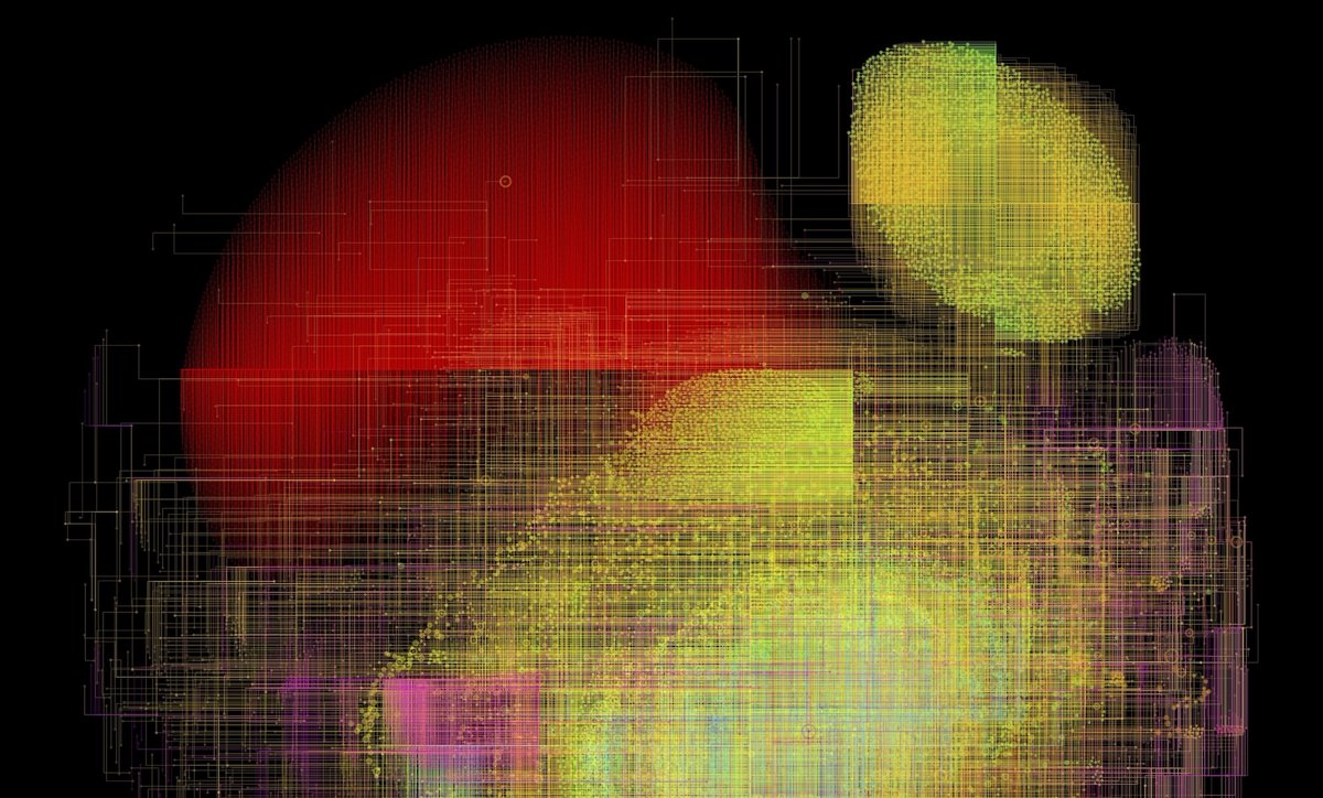 takenstheorem's tweet image. Unveiling data with few constraints. In chain data, points are tethered, spun into potential structure. Just lay them out, add contrast agent to mark some structure. Let it glow. Data alone.