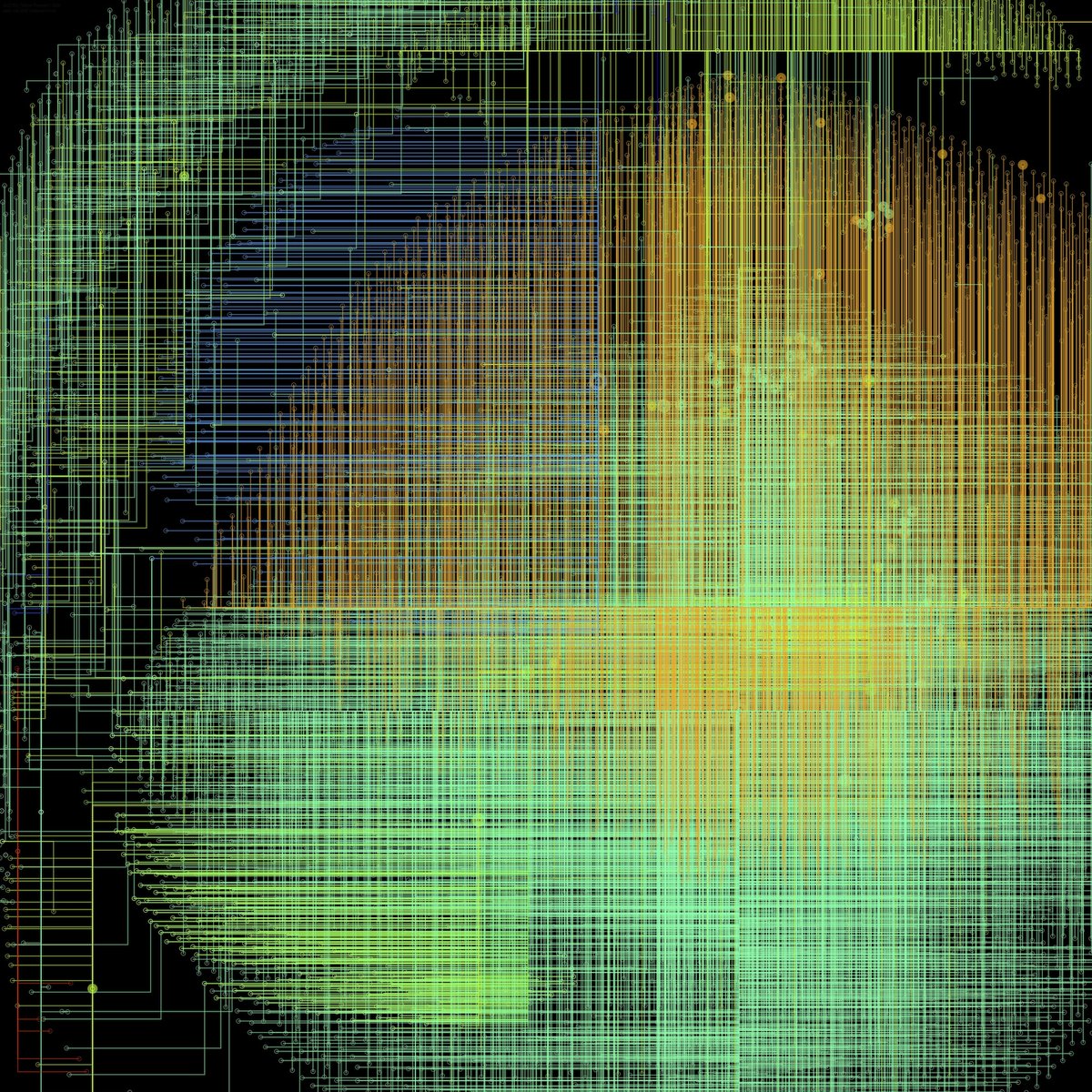 takenstheorem's tweet image. Unveiling data with few constraints. In chain data, points are tethered, spun into potential structure. Just lay them out, add contrast agent to mark some structure. Let it glow. Data alone.