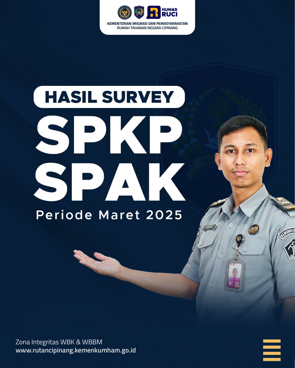 rutan1cipinang's tweet photo. Halo #SobatRUCI
Hasil Survei Persepsi Kualitas Pelayanan (SPKP) dan Survei Persepsi Anti Korupsi (SPAK) pada periode Maret 2025.
#RutanCipinang
#RUCI
#ImipasBerjaya
#Pemasyarakatan
#PembinaanWBP
#PemasyarakatanBerdampak
#WargaBinaanPemasyarakatan https://t.co/8PHxT4R2pI