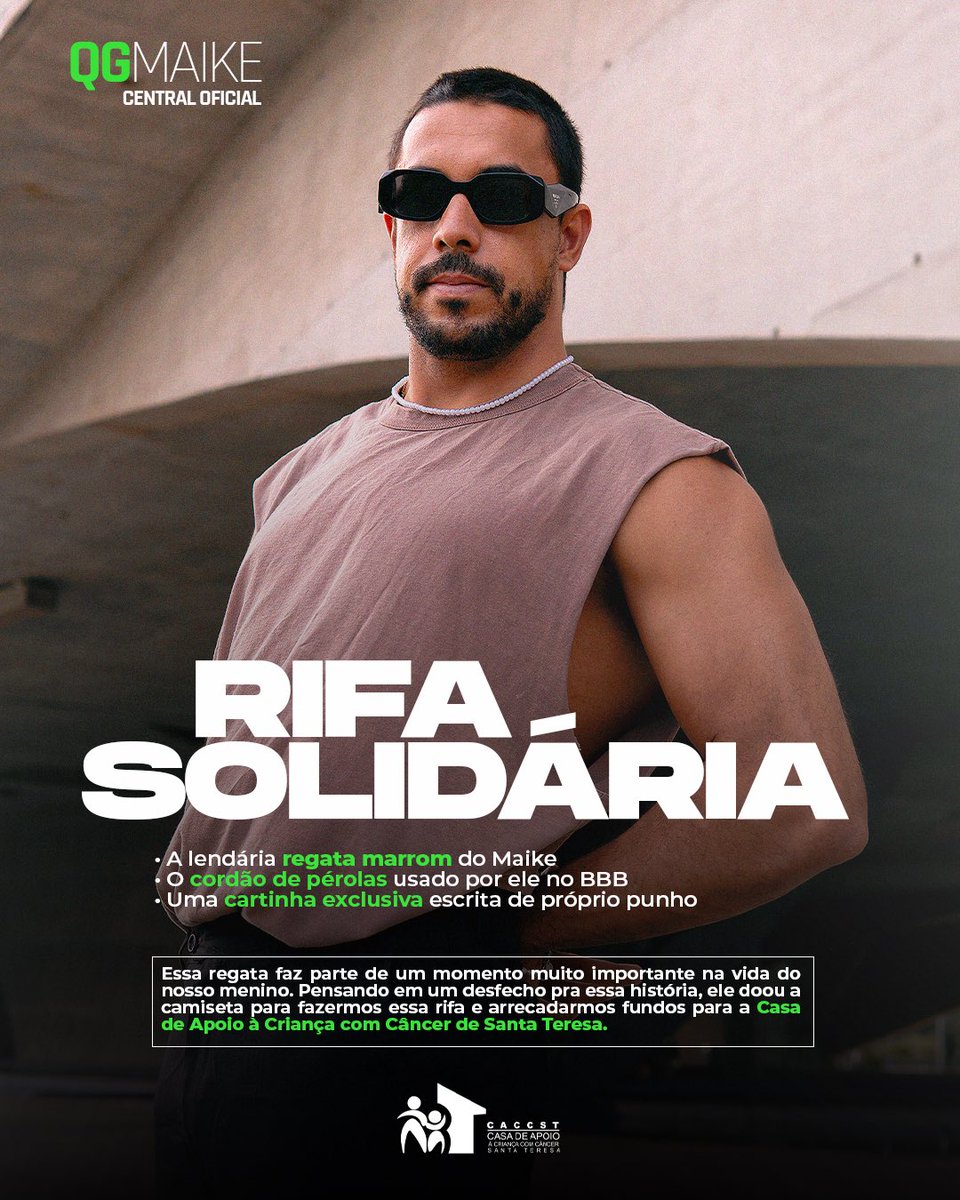 QGMaike's tweet photo. 🚨 RIFA SOLIDÁRIA:
Em apoio ao Instituto CACCST, está acontecendo uma rifa solidária para arrecadar fundos em benefício das crianças com câncer atendidas na Casa de Santa Teresa. A rifa está disponível no link abaixo. Ajude essa causa importante! 💛
🔗 https://t.co/lLYTcYmx01 https://t.co/gVGZzB76K9