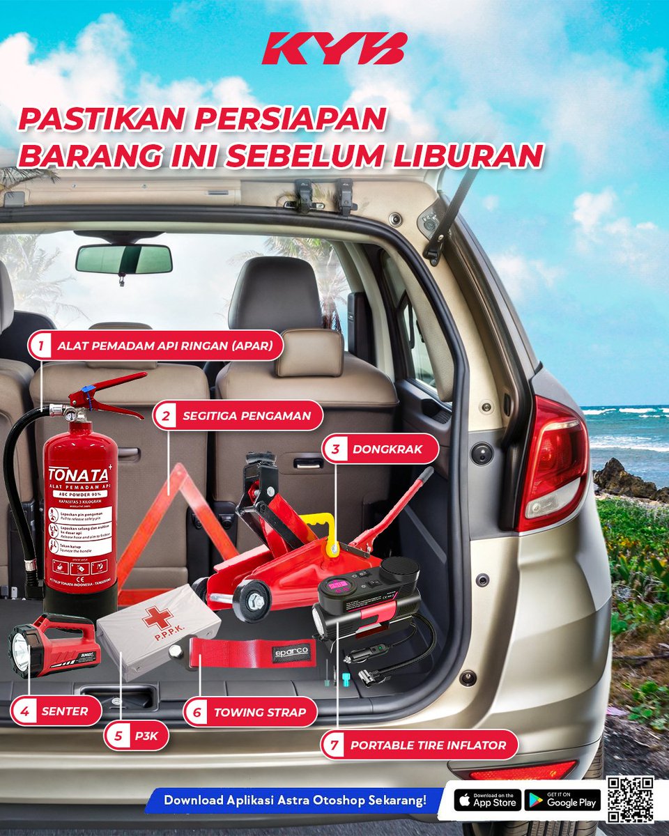 KYBAstra's tweet image. Mau liburan aman dan nyaman? 🚗

Pastikan 7 barang penting ini sudah ada di mobil kamu sebelum jalan-jalan! 

Cek list kamu, sudah siap semua belum? Komentar "Siap!" kalau mobilmu sudah aman!👇🏻

#KYBAstra #StabilMaksimal #TipsLiburan #PersiapanLiburan #SafetyFirst #LiburanNyaman