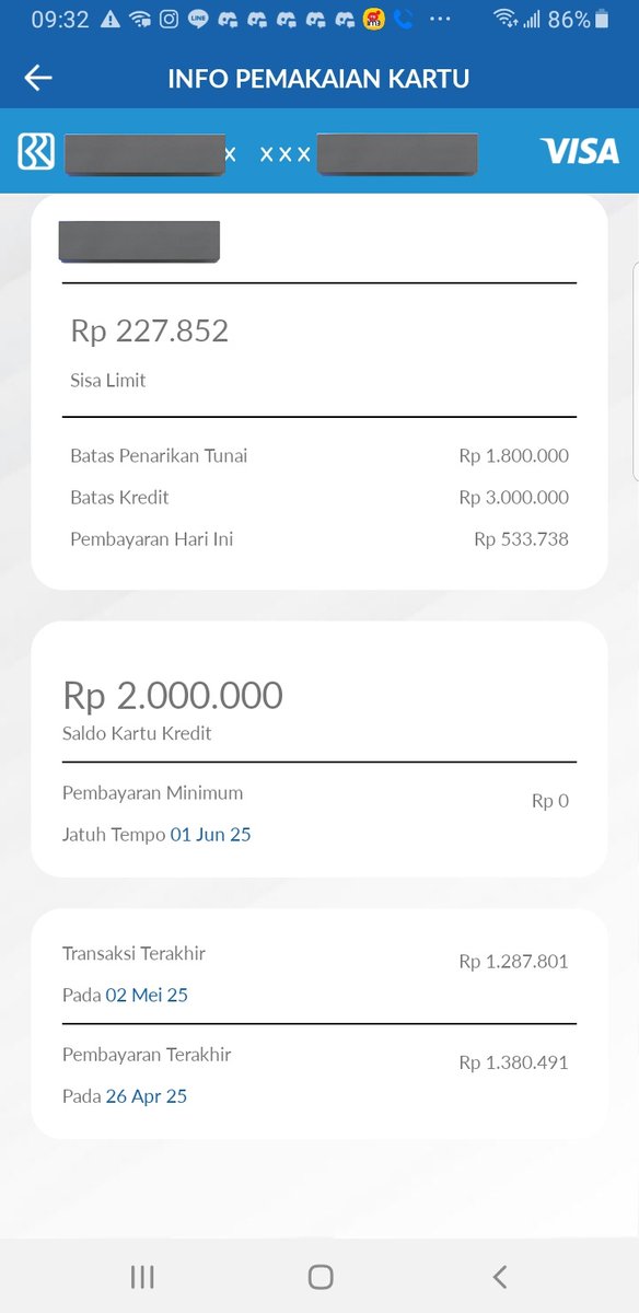 _____a_____e__'s tweet photo. @BANKBRI_ID ini app nya cc bri gmn ya, min? Tdinya kan tagihannya 2,533,738 trus saya bayar dulu 533,738 biar pas 2jt, harusnya kan sisa limit 1 jt tpi kok malah kurang dri 1jt? https://t.co/bYY8AhaEtW