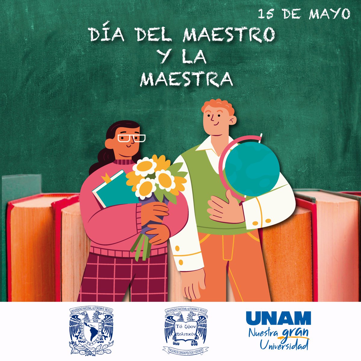 UNAM_FCPyS's tweet photo. 📚👩🏫👨🏫 15 de mayo | Día de la Maestra y el Maestro
En la #FCPyS celebramos a quienes, con pasión y compromiso, forman pensamiento crítico, inspiran cambio y construyen desde las aulas.
Gracias por sembrar conocimiento y guiarnos en el camino del aprendizaje.
💙 #OrgulloFCPyS https://t.co/5KF2qSilT5