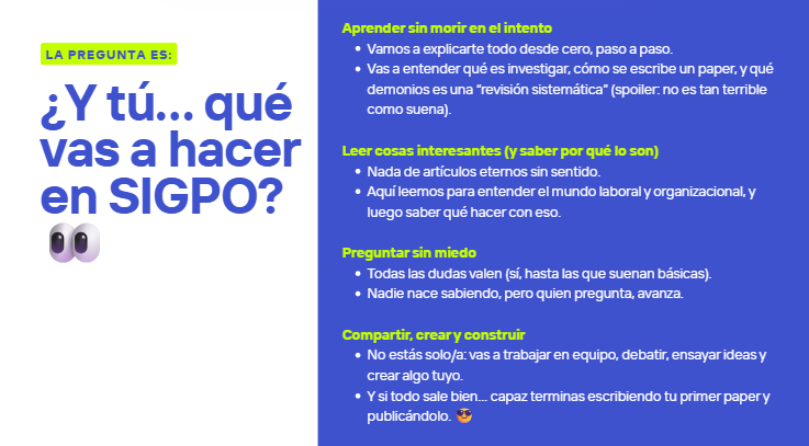 mparedes_a's tweet photo. 🚀 Iniciamos SIGPO, el Semillero de Investigación en Gestión de Personas y Organizaciones.
En la primera sesión, más de 20 estudiantes de @espol  y otras universidades se conectaron para conocer de esta propuesta.
📚 Este semestre aprenderemos a investigar desde cero. https://t.co/CrJ8cpAwBA
