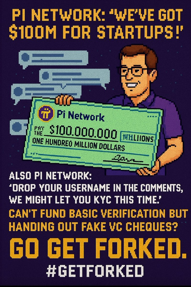 LordForklord's tweet image. $PI is the only project where millions of people mined…
and ended up with absolutely f*ck all.
No token. No trading. No exit.
Just screenshots, hopium, and a countdown to disappointment.
🪙 
#GETFORKED #PiNetwork #CryptoAirdrop #Solana #TapToRug