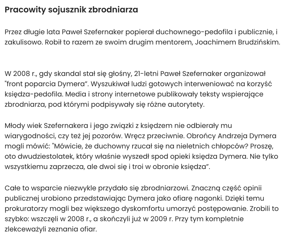 Paweł Szefernaker, szef sztabu Nawrockiego, to wychowanek i kluczowy sojusznik zbrodniczego ks. Dymera. Ksiądz nie tylko gwałcił dzieci, ale też podsuwał je wyżej postawionym gwałcicielom.
Link: goniec.pl/mozg-kampanii-…
Zróbmy wszystko, żeby jak najwięcej wyborców poznało fakty!