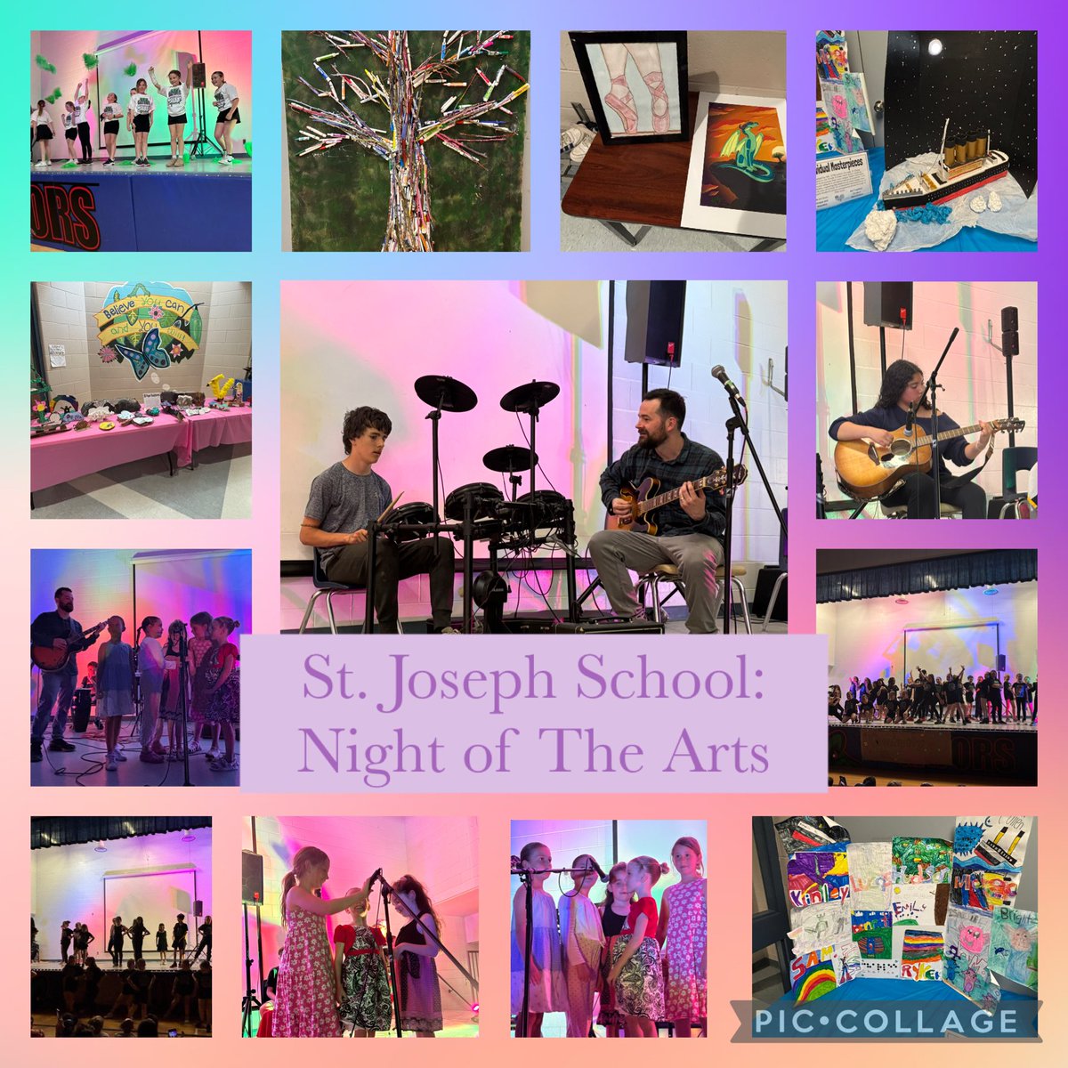 sjfgator's tweet photo. This evening, St. Joseph School celebrated student work and talent in our Night of the Arts event. There were interactive displays, performances, and an array of artwork. Special thanks to Ms. Cookson for all her work in organizing this wonderful night! #ArtsNight 🎨🖼️ https://t.co/iUFezBuqd7