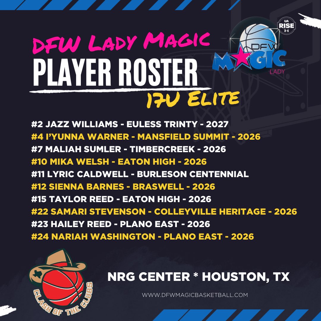 Coaches be sure to check out Lady Magic Rise 17U Elite this weekend at Clash of the Clubs in Houston.