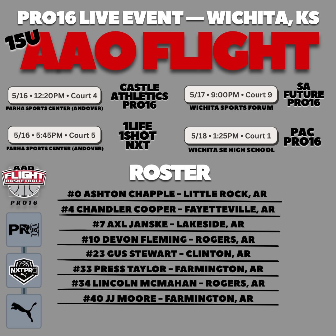 AAO Flight - PRO16 (@flightaao) on Twitter photo Our 16U & 15U PRO16 Schedules + Rosters for the live period in Wichita!
<a href="/PRO16League/">PRO16/NXTPRO League</a> | #FlyWithUs✈️ Our 16U & 15U PRO16 Schedules + Rosters for the live period in Wichita!
<a href="/PRO16League/">PRO16/NXTPRO League</a> | #FlyWithUs✈️