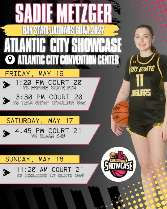 Sadie Metzger (@sadie_metzger) on Twitter photo My schedule this weekend in Atlantic City, NJ. Can’t wait to compete with my team!
<a href="/LaurieBollin/">LAURIE BOLLIN</a>
<a href="/BayStateJags/">Bay State Jaguars</a>
<a href="/JagsRecruiting/">Bay State Jaguars Recruiting</a>
<a href="/WorcesterGBB/">Worcester Academy Girls Basketball</a> My schedule this weekend in Atlantic City, NJ. Can’t wait to compete with my team!
<a href="/LaurieBollin/">LAURIE BOLLIN</a>
<a href="/BayStateJags/">Bay State Jaguars</a>
<a href="/JagsRecruiting/">Bay State Jaguars Recruiting</a>
<a href="/WorcesterGBB/">Worcester Academy Girls Basketball</a>