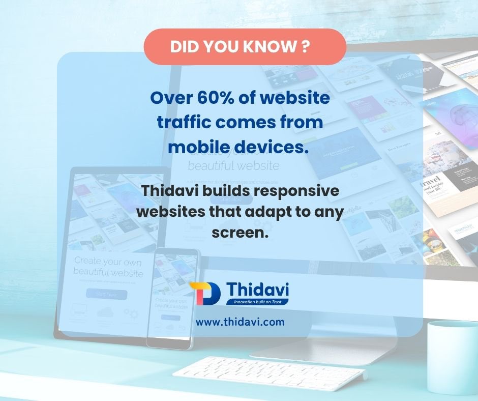 ThidaviTech's tweet photo. Thidavi creates responsive websites that look great on any screen such as mobile, tablet or desktop. Visit us at https://t.co/9VW1maQpOY

#WebDesign #ResponsiveDesign #MobileFirst #DigitalSolutions #Thidavi #UIUXDesign #WebDevelopment #MobileOptimization #SriLankaTech https://t.co/qUXnaLfQUs