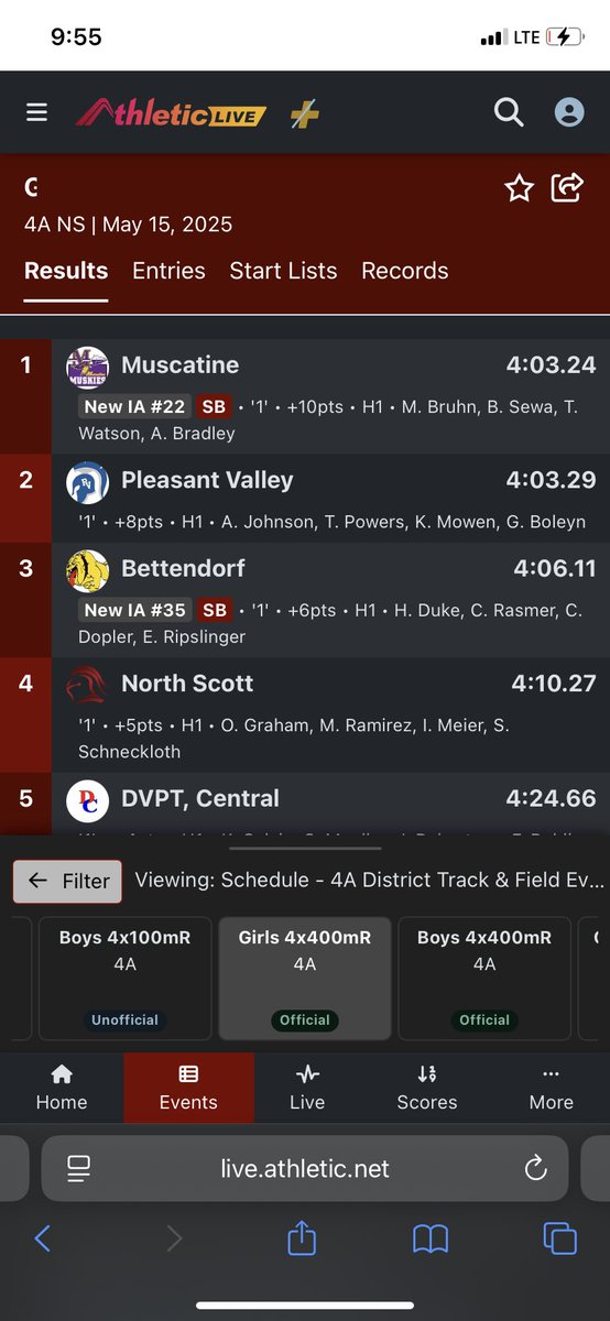 She wanted to go in an open and she’s going!!! The 4x400 relay took first again this week and is also an auto qualifier!!!! That 4x400 is 🔥🔥🔥🔥 Good chance the sprint medley is in and she is waiting on the 200 results from tonight!!!  💛💜💛💜