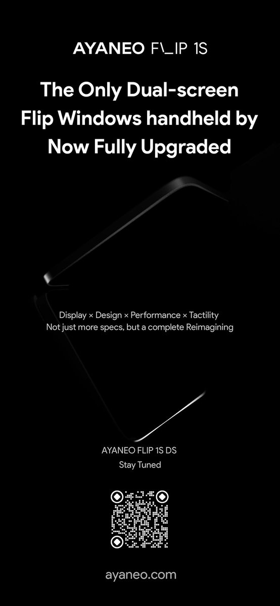 AYANEO__'s tweet photo. Classic Dual Screens, Reimagined
The world’s only dual-screen flip Windows handheld fully upgraded
#AYANEO FLIP 1S DS
Evolution in Display × Design × Performance × Feel
A deep redefinition of the dual-screen handheld
Redefining handheld gaming with stunning innovation
Stay Tuned https://t.co/K1kk2KxSYD