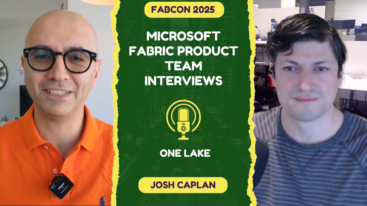 Reza Rad #PowerBI #Fabric #MSIgnite (@rad_reza) on Twitter photo Here is the 9th interview from #MicrosoftFabric product group manager interview series about #FabCon 2025 updates and announcements
This time I had the pleasure to talk to <a href="/JoshCaplan1984/">Josh Caplan</a> Partner Director of Product for #OneLake in #Microsoft #Fabric team and we talked about Here is the 9th interview from #MicrosoftFabric product group manager interview series about #FabCon 2025 updates and announcements
This time I had the pleasure to talk to <a href="/JoshCaplan1984/">Josh Caplan</a> Partner Director of Product for #OneLake in #Microsoft #Fabric team and we talked about