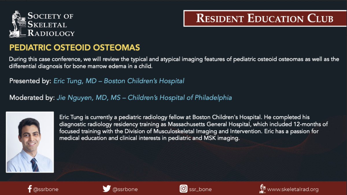 Society of Skeletal Radiology (@ssrbone) on Twitter photo 🔊🗓️Save the date: 6/11/2025 at 7PM EST for the next REC💫
✅Pediatric Osteoid Osteomas w/ Dr. Eric Tung of <a href="/BostonChildrens/">Boston Children's</a> & moderated by Dr. Jie Nguyen of <a href="/CHOPRadiology/">CHOP Radiology</a>
🔗Register here: veritasamc.zoom.us/webinar/regist…
<a href="/theAPDR/">The APDR</a> <a href="/VivekKaliaMD/">Vivek Kalia, MD MPH</a> <a href="/cychang1414/">Connie Y Chang</a> <a href="/SoteriosGyft/">Soterios Gyftopoulos MD MBA MSc</a> <a href="/RadiologySIG/">Radiology Student Interest Group</a> 🔊🗓️Save the date: 6/11/2025 at 7PM EST for the next REC💫
✅Pediatric Osteoid Osteomas w/ Dr. Eric Tung of <a href="/BostonChildrens/">Boston Children's</a> & moderated by Dr. Jie Nguyen of <a href="/CHOPRadiology/">CHOP Radiology</a>
🔗Register here: veritasamc.zoom.us/webinar/regist…
<a href="/theAPDR/">The APDR</a> <a href="/VivekKaliaMD/">Vivek Kalia, MD MPH</a> <a href="/cychang1414/">Connie Y Chang</a> <a href="/SoteriosGyft/">Soterios Gyftopoulos MD MBA MSc</a> <a href="/RadiologySIG/">Radiology Student Interest Group</a>