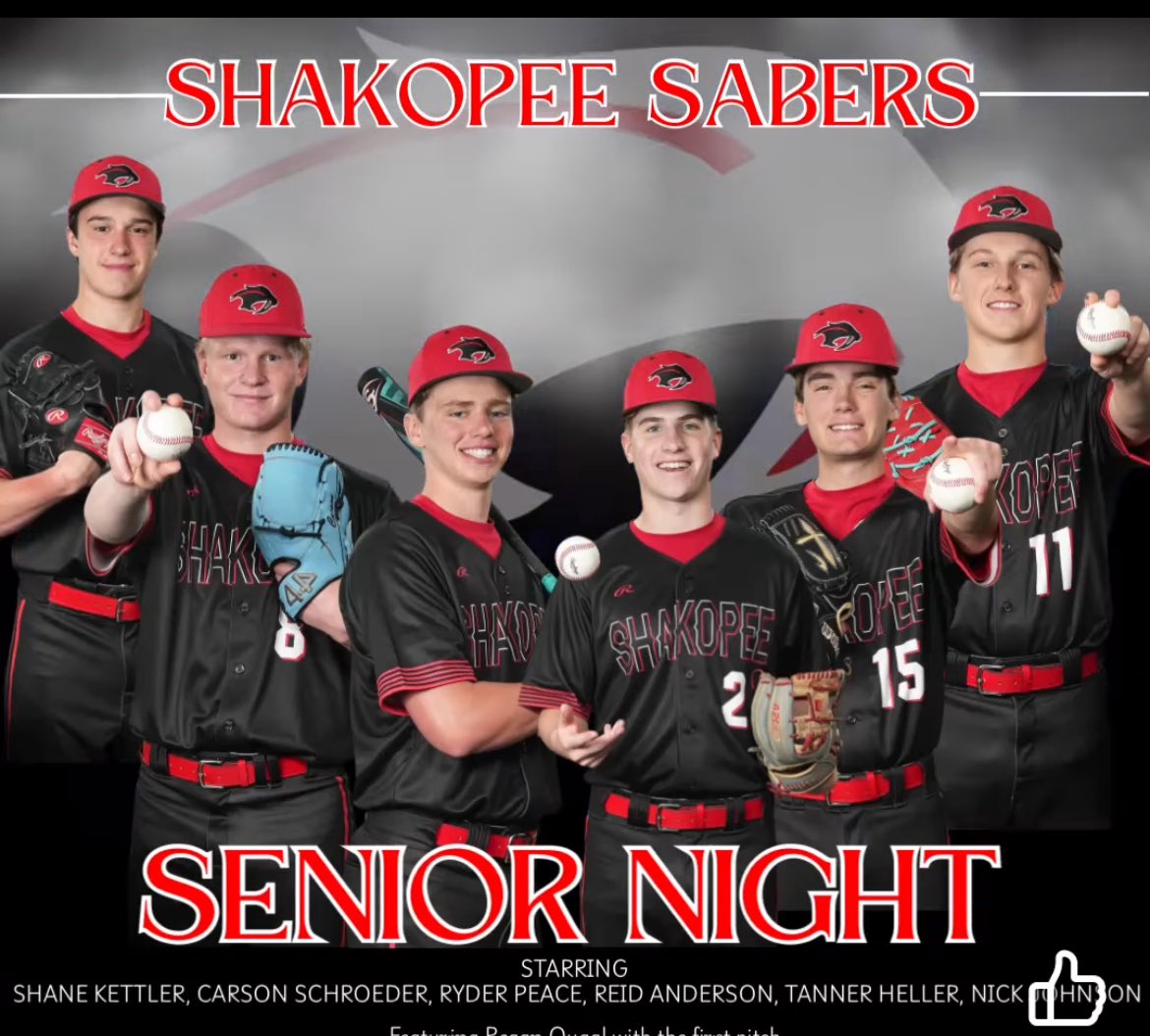 Sabers get knocked off 8-6 by Farmington. Carson Schroeder had a nice Senior night with 2 💣 Ryder Peace and Kyser Boran each left the yard as well. Not the result we wanted but it was a great Senior night!