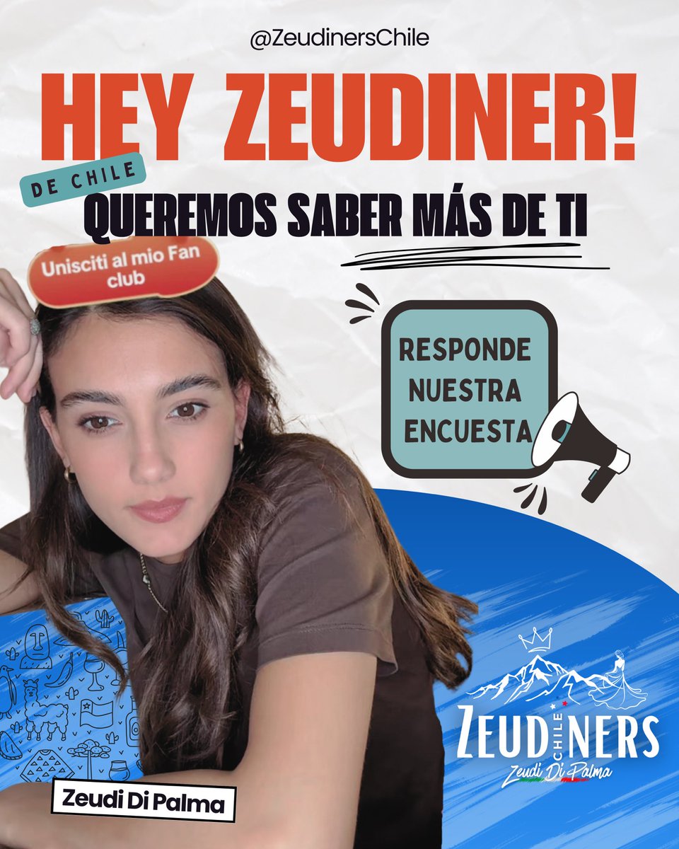 ZeudinersChile's tweet photo. Hey, Zeudiners de Chile… digan presente! 🙋♀️🙋🙋♂️
Por favor, ayúdanos a conocerte más y organizarnos mejor!
Responde nuestra encuesta acá 👇
https://t.co/U43Oo9PFAy
A difundir!⚡️
#ZeudinersFanMeet
#Zeudiners
#ZeudinersChile
#ZeudinersLatam
#ZeudiDiPalma
#Sachei https://t.co/qNFnbbZBU4