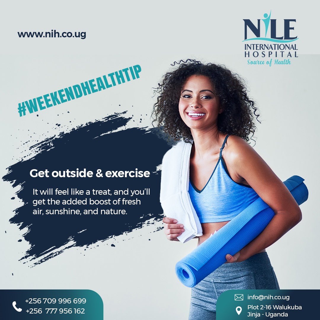 nihUganda's tweet photo. #WeekendHealthTip
Step outside and revitalize your body and mind with the power of movement. Whether it's a brisk walk, a bike ride, or a fun outdoor activity, embracing physical exercise boosts your energy & enhances your mood.
 
Embrace proactive wellness, because small steps today lead to a stronger and happier tomorrow. Make this weekend count.
 
#HealthyLiving #WeekendVitality