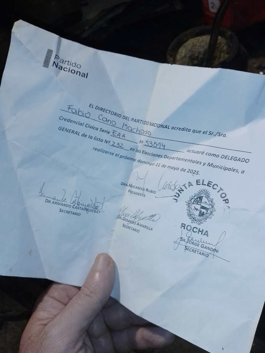 Otra acreditación de delegado que me quedará de recuerdo de una hermosa jornada en la que Rocha eligió seguir adelante. <a href="/alejoumpierrez/">Alejo Umpiérrez</a>