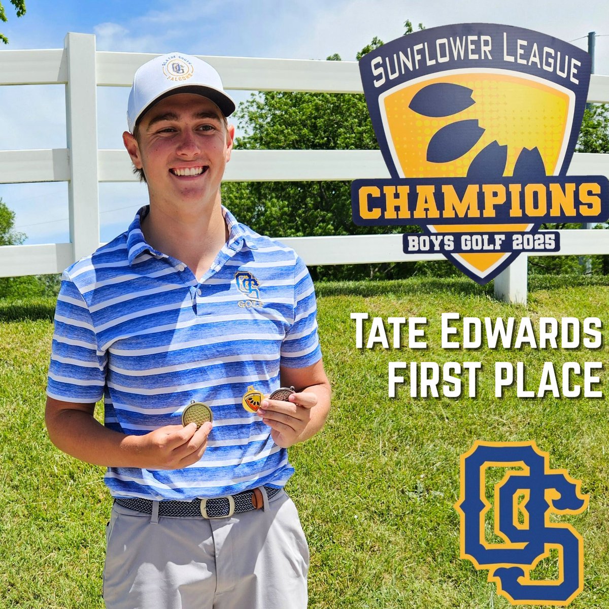 Olathe South Golf (@os_falcon_golf) on Twitter photo 🏆Sunflower League Champion🏆
Congratulations to Tate Edwards (So) on winning the 🌻 League individual title with scores of 73-71-71. His 215 3 round score set a school record! #DailyGains <a href="/ADMillerOS/">AD Miller</a> <a href="/OlatheSouthHS/">Olathe South HS</a> <a href="/ksgolfscores/">KansasGolfScores.com</a> <a href="/OS_BirdHouse/">OS Student Section</a> 🏆Sunflower League Champion🏆
Congratulations to Tate Edwards (So) on winning the 🌻 League individual title with scores of 73-71-71. His 215 3 round score set a school record! #DailyGains <a href="/ADMillerOS/">AD Miller</a> <a href="/OlatheSouthHS/">Olathe South HS</a> <a href="/ksgolfscores/">KansasGolfScores.com</a> <a href="/OS_BirdHouse/">OS Student Section</a>