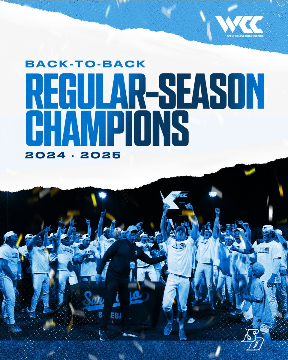San Diego Baseball (@usdbaseball) on Twitter photo CHAMPIONS AGAIN 🏆
For the second straight season, your Toreros have captured the <a href="/WCCsports/">West Coast Conference</a> Regular-Season Championship!
#GoToreros CHAMPIONS AGAIN 🏆
For the second straight season, your Toreros have captured the <a href="/WCCsports/">West Coast Conference</a> Regular-Season Championship!
#GoToreros