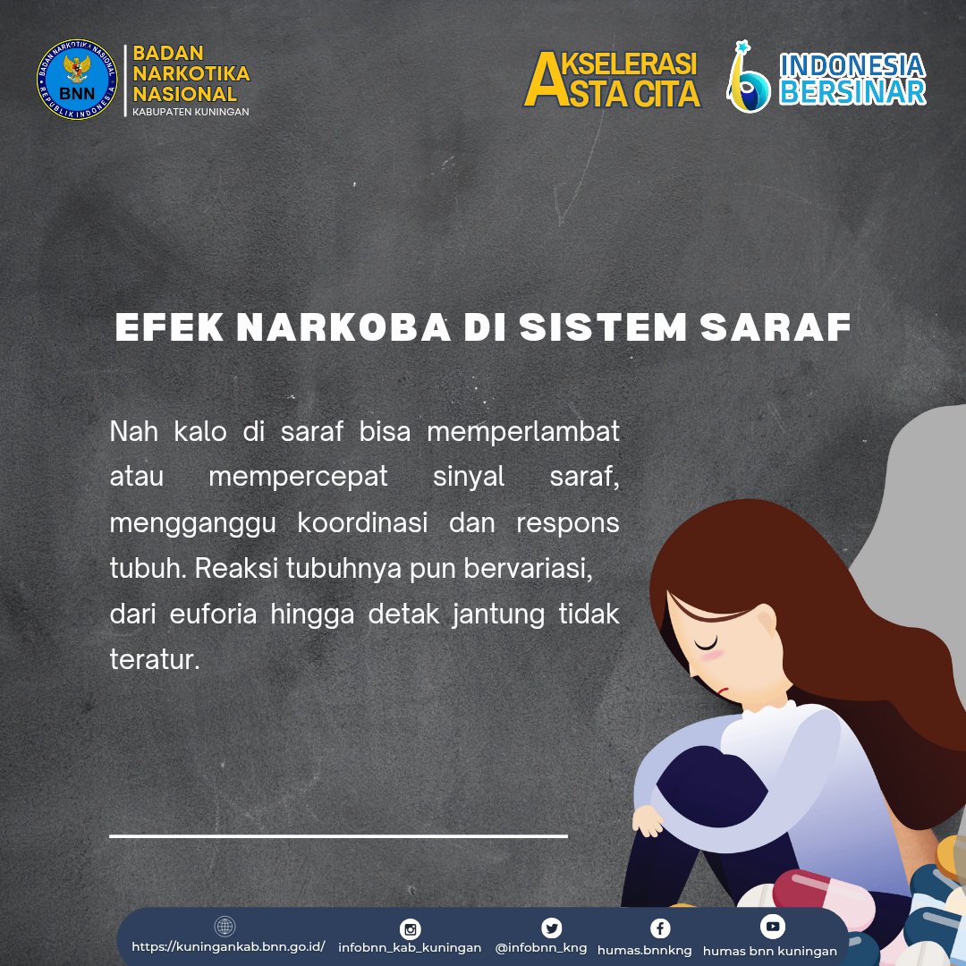 infobnn_kng's tweet photo. Bahaya narkoba memang memberikan banyak dampak negatif dari mulai kerusakan kesehatan fisik dan mental salahsatunya kerusakan fungsi otak dan sistem saraf.
#indonesiabersinar
#indonesiadrugfree
#Jabarbersinar
#Kuninganbersinar
#Bnnkkuninganbersinar
#humasbnnkkuningan https://t.co/K10uHuXMH6