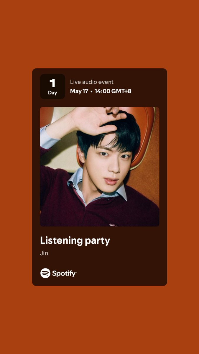 Spotify ❤️ K-Pop (@spotifykpop) on Twitter photo enjoying <a href="/bts_bighit/">BTS_official</a> Jin's new album? come listen to it with Mr Worldwide Handsome himself!
RSVP at the link below to join his Listening Party now!
May 17, 3PM KST: party.spotify.com/event/2fTaFY2p… enjoying <a href="/bts_bighit/">BTS_official</a> Jin's new album? come listen to it with Mr Worldwide Handsome himself!
RSVP at the link below to join his Listening Party now!
May 17, 3PM KST: party.spotify.com/event/2fTaFY2p…
