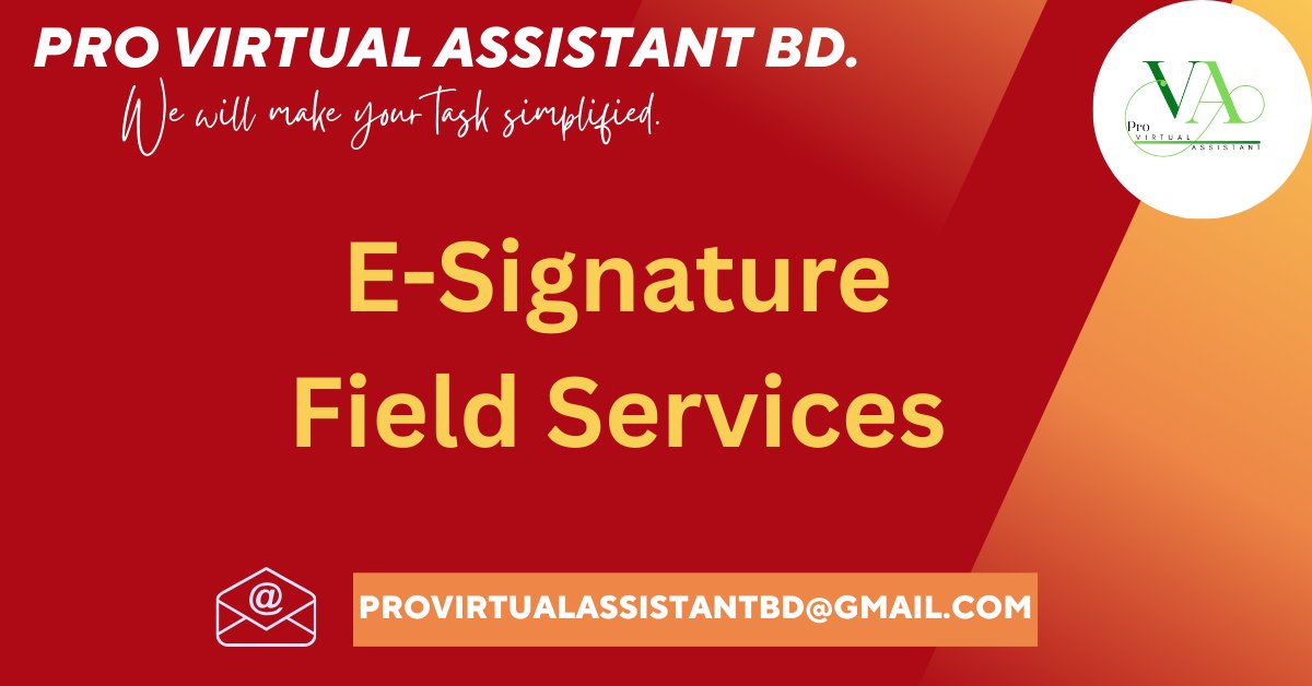 pro_virtual_ast's tweet photo. E-Signature Field Services enable secure, fast, and remote approvals.

Contact us today!
Email: provirtualassistantbd@gmail.com

#bankreconciliation
#scannedpdf
#pdfedit
#unlockPDF
#editpdf
#pdfediting
#fillablepdf
#DataEntry
#dataentryservices
#VirtualAssistants https://t.co/twR3s36m35
