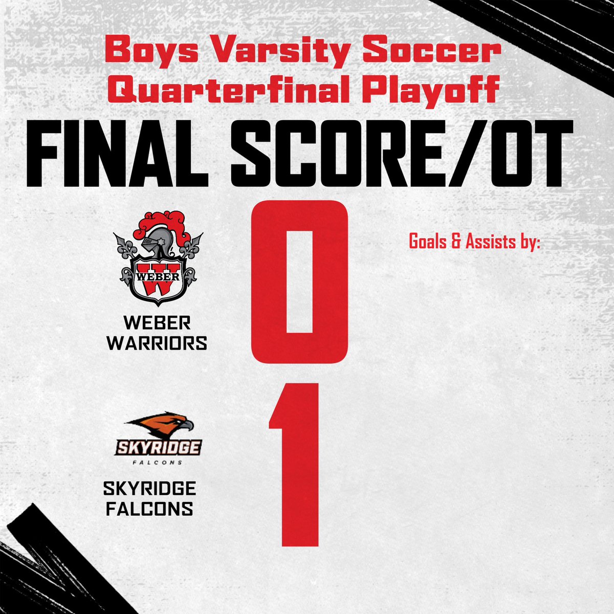 Heartbreak in Lehi as the Warriors fall to Skyridge in the Quarterfinals!  We are proud of the boys and their grit and fight all season.  They finish with a 13-6 overall record and top 8 in the state!