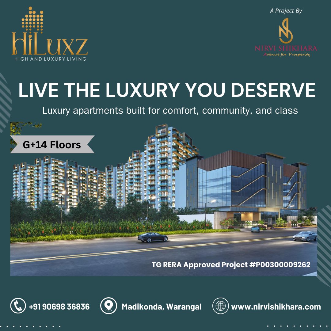 nirvishikhara's tweet photo. 🏙𝐋𝐢𝐯𝐞 𝐭𝐡𝐞 𝐋𝐮𝐱𝐮𝐫𝐲 𝐘𝐨𝐮 𝐃𝐞𝐬𝐞𝐫𝐯𝐞 𝐚𝐭 𝐇𝐢𝐋𝐮𝐱𝐳
Discover your dream home with G+14 floors of thoughtfully designed luxury apartments – where comfort meets class and community thrives.

#HiLuxz #LuxuryLiving #Warangal #ModernApartments #Madikonda  #DreamHome https://t.co/zCRnmm2R8d
