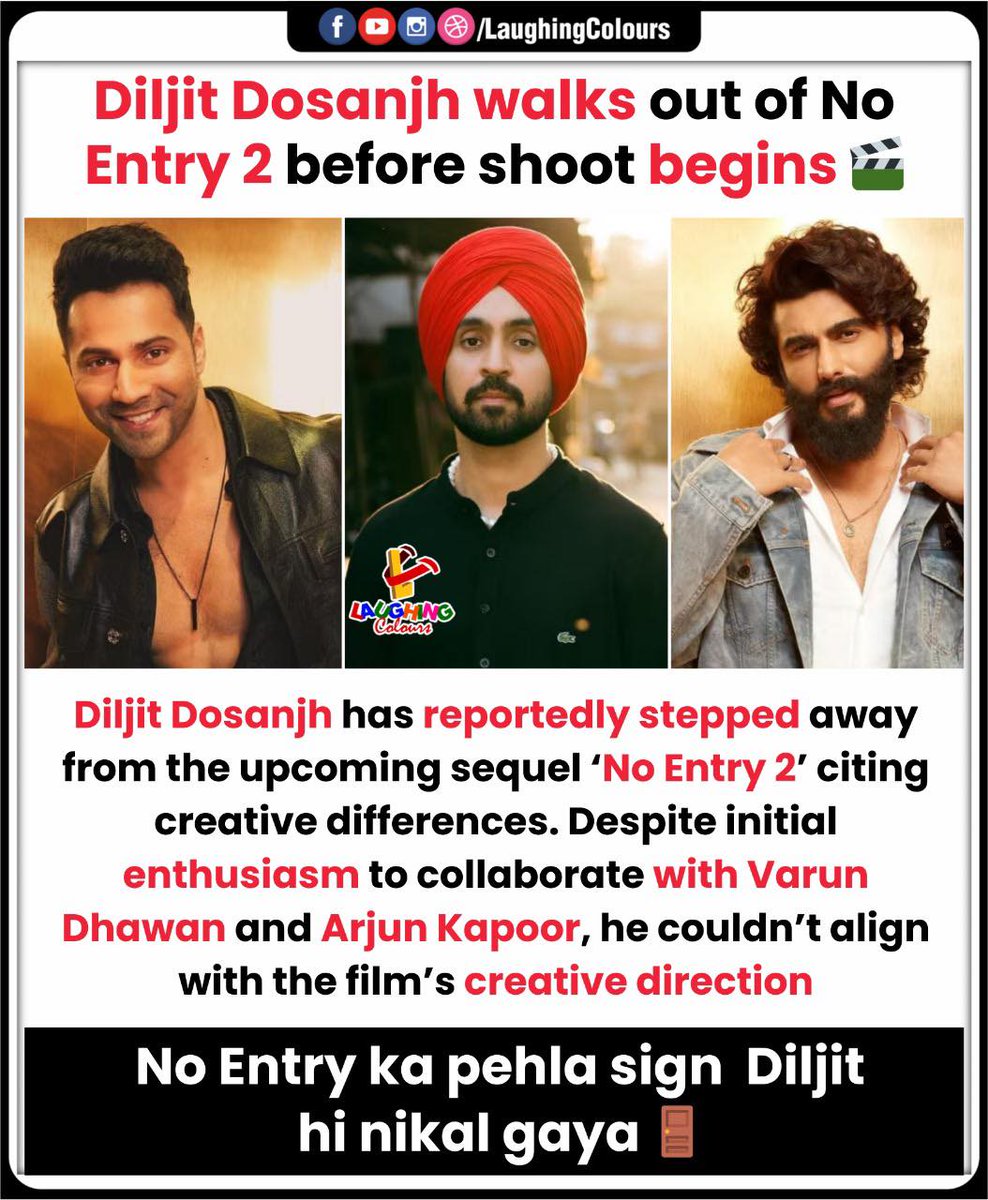 LaughingColours's tweet image. Diljit leaves the sequel before lights, camera, action!
#DiljitDosanjh #NoEntry2
#CreativeDifferences #BollywoodExit
#VarunDhawan #ArjunKapoor