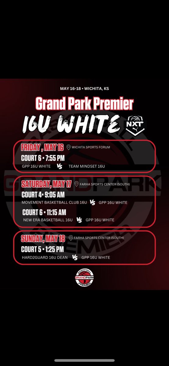 RJ Clem (@rj_clem) on Twitter photo Wichita live period schedule! The road to a 4-0 weekend starts tomorrow. <a href="/PRO16League/">PRO16/NXTPRO League</a>
<a href="/NxtProHoops/">NXTPRO Hoops</a> <a href="/GPPbasketball/">Grand Park Premier</a> <a href="/Berry_Hoops/">Logansport Berries Basketball</a> Wichita live period schedule! The road to a 4-0 weekend starts tomorrow. <a href="/PRO16League/">PRO16/NXTPRO League</a>
<a href="/NxtProHoops/">NXTPRO Hoops</a> <a href="/GPPbasketball/">Grand Park Premier</a> <a href="/Berry_Hoops/">Logansport Berries Basketball</a>