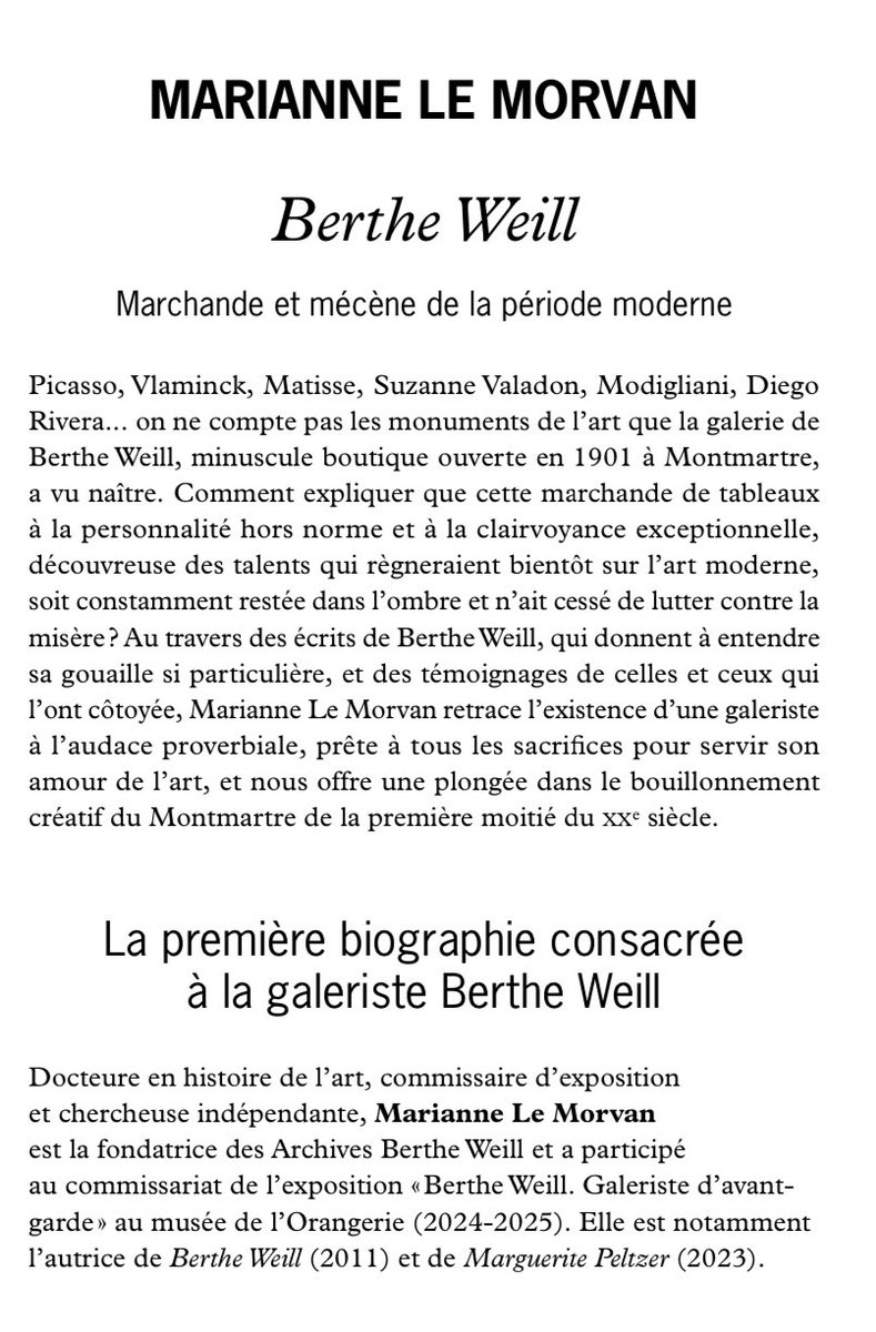 Marianne le Morvan - Berthe Weill

Marchande et mécène de la période moderne

À paraître en septembre chez Flammarion