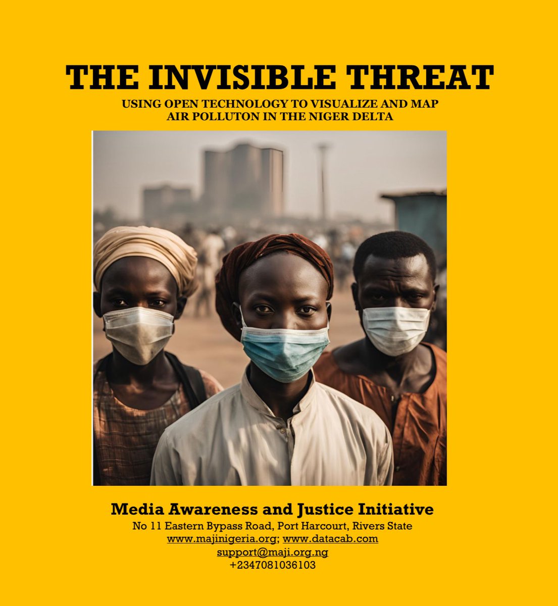 The Invisible Threat

<a href="/MediaMaji/">Media Awareness and Justice Initiative (MAJI)</a> released an environmental factsheet that uses real time data to document and analyze Particulate Matter, Temperature, Pressure and air-quality levels in 10 communities from 3 states in the Niger Delta. See link 👇🏼to read 

majinigeria.org/researchandrep…