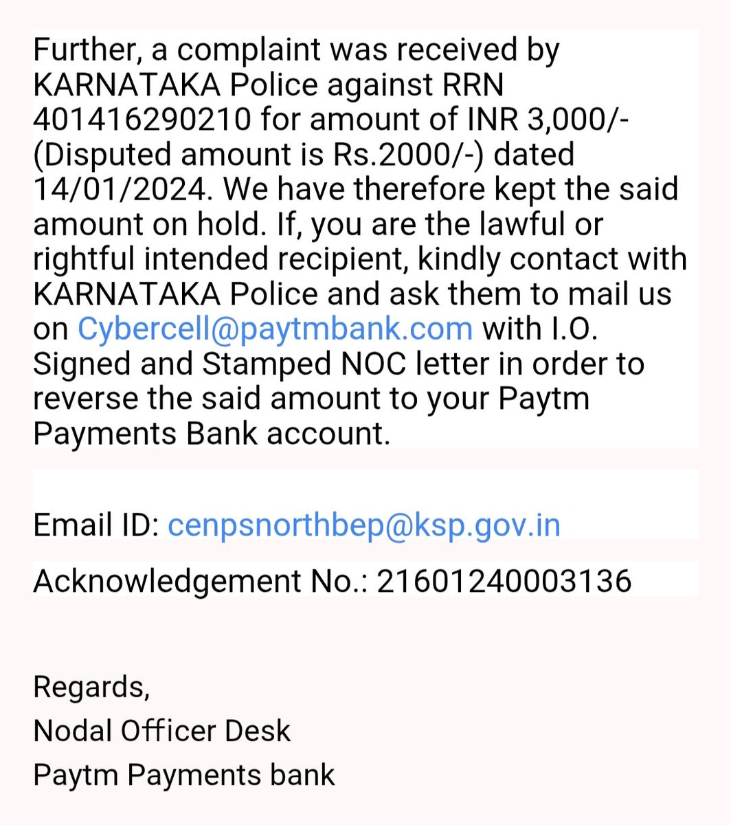 Ashu199509's tweet photo. @DgpKarnataka @BlrCityPolice @KarnatakaCops @Uppolice @CMofKarnataka @Cyberdost 
Please Unblock My Paytm Payments Bank Account Cyber Crime Acknowledgement Number 21601240003136 it's humble request any Unknown person filled Fake complaint against me. Iam from Uttar Pradesh https://t.co/FSFz5Uvmtt
